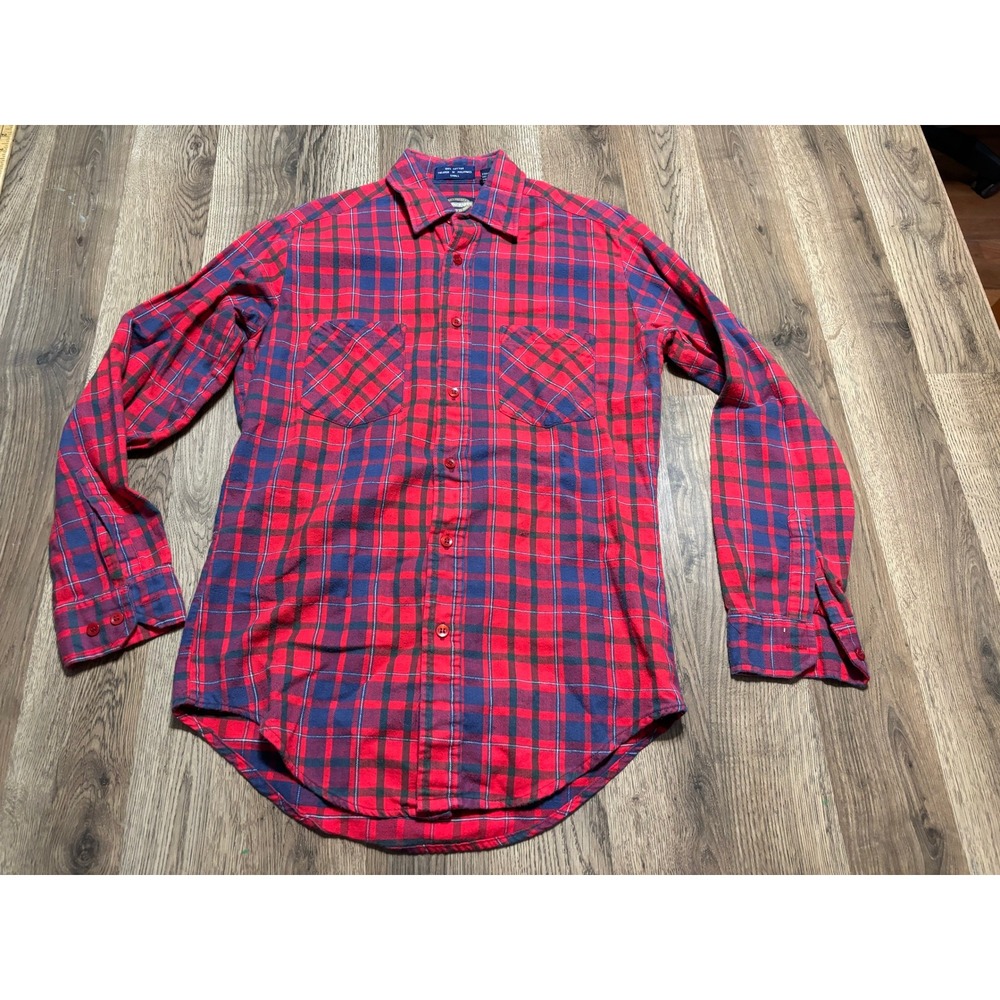 Towncraft Shirt Mens Size Small Red Blue Plaid Flannel Button Up Long Sleeve